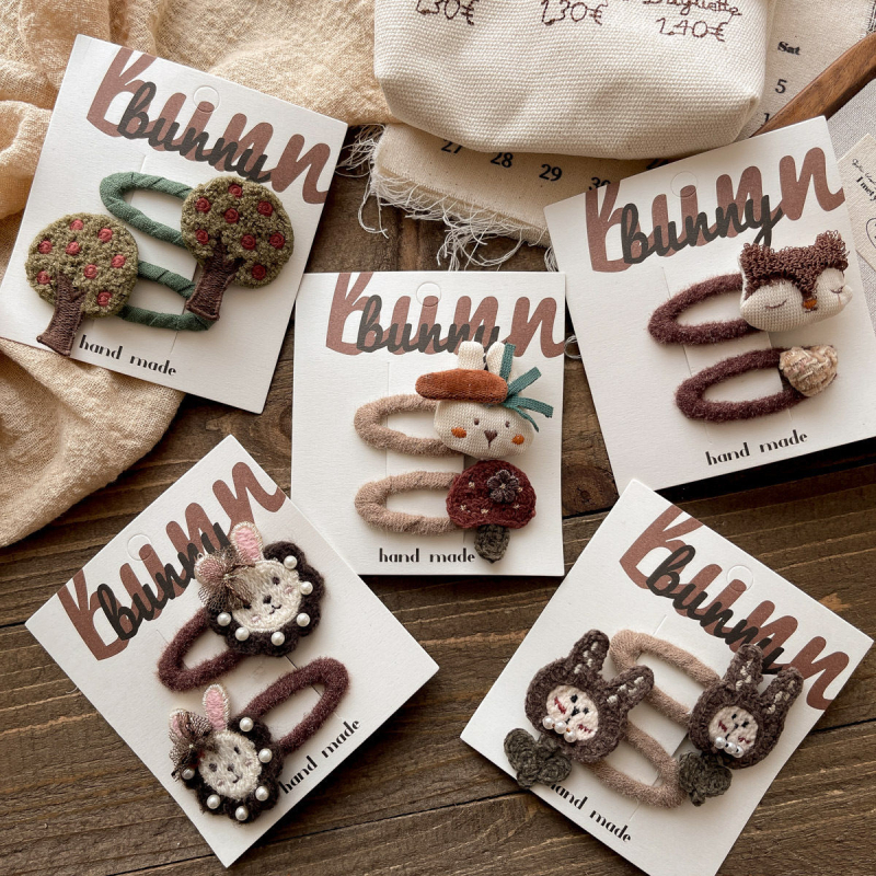 Детски клип за коса с анимационно зайче - плат, Tie-Dye ефект, модел със малки животни, за деца