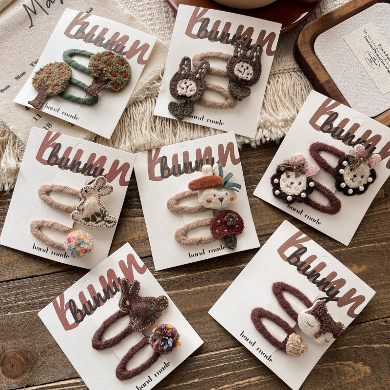 Детски клип за коса с анимационно зайче - плат, Tie-Dye ефект, модел със малки животни, за деца