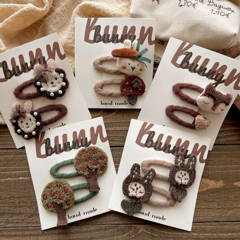 Детски клип за коса с анимационно зайче - плат, Tie-Dye ефект, модел със малки животни, за деца