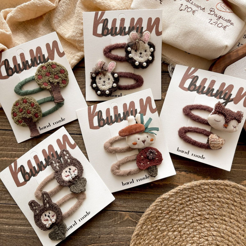 Детски клип за коса с анимационно зайче - плат, Tie-Dye ефект, модел със малки животни, за деца