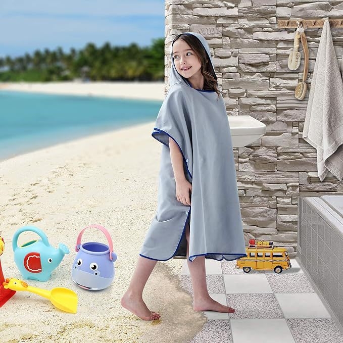 Dječji kapucjačasti ručnik od mikrovlakana za plažu – ultra-fina vlakna; poliester + poliamid vlakna; 200 g; brzo suši; upija vlagu