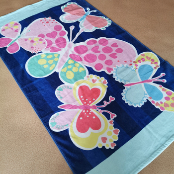 Prosop copii de baie/plajă cu imprimeu desen animat — 100% bumbac, 300–400 g, 21 fibre, imprimare, velur decupat