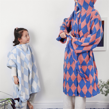 Halat de baie pentru copii din bumbac combed, 99% bumbac, model cu dungi în formă de romb, primăvară