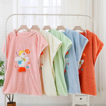 Halat de baie pentru copii cu glugă, moale și absorbant, cu imprimeu rață, fleece coral, 150D, 300–400 g/m², tivire