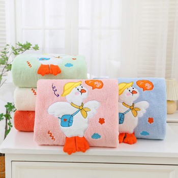 Halat de baie pentru copii cu glugă, moale și absorbant, cu imprimeu rață, fleece coral, 150D, 300–400 g/m², tivire