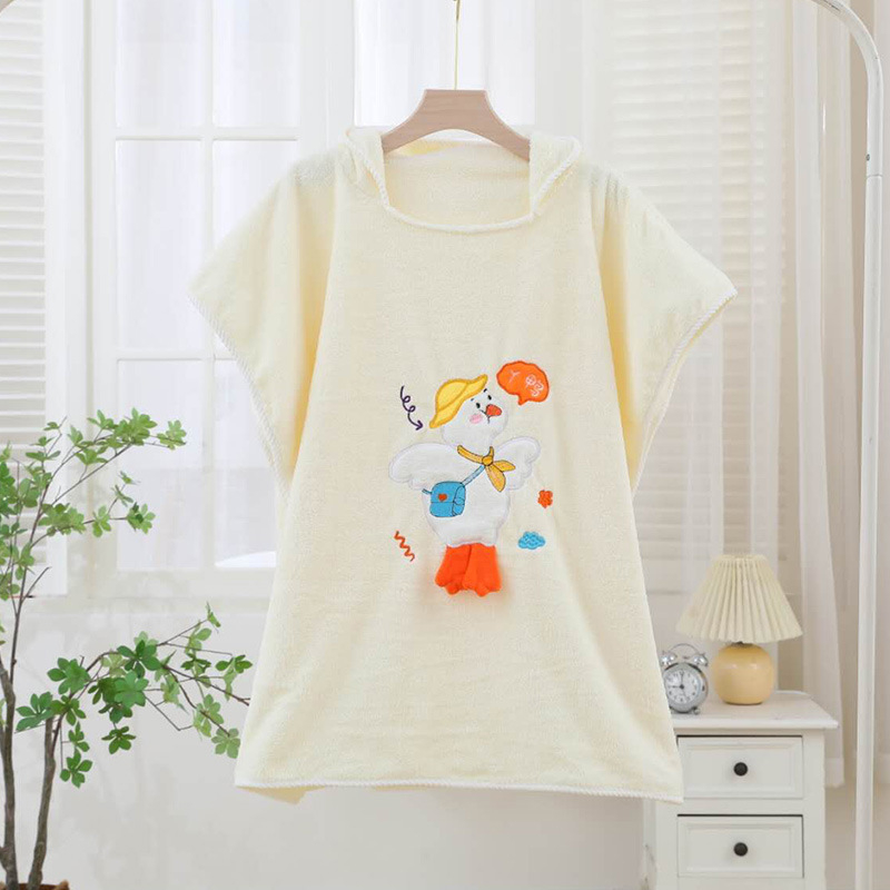 Halat de baie pentru copii cu glugă, moale și absorbant, cu imprimeu rață, fleece coral, 150D, 300–400 g/m², tivire