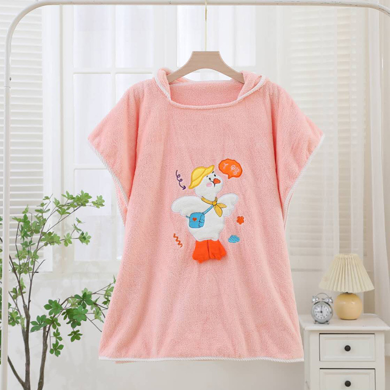 Halat de baie pentru copii cu glugă, moale și absorbant, cu imprimeu rață, fleece coral, 150D, 300–400 g/m², tivire