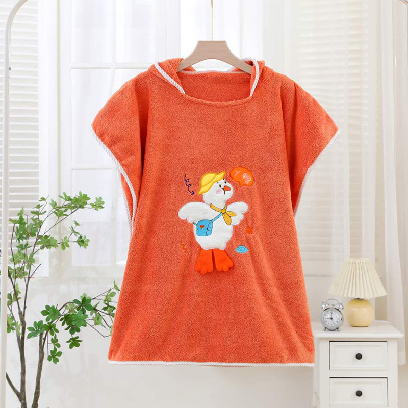 Halat de baie pentru copii cu glugă, moale și absorbant, cu imprimeu rață, fleece coral, 150D, 300–400 g/m², tivire