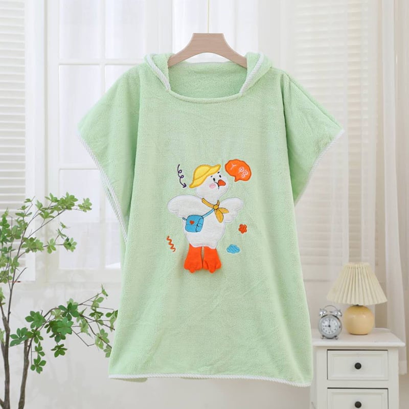 Halat de baie pentru copii cu glugă, moale și absorbant, cu imprimeu rață, fleece coral, 150D, 300–400 g/m², tivire