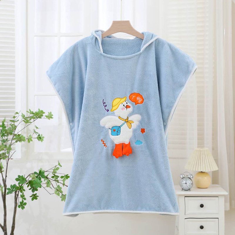 Halat de baie pentru copii cu glugă, moale și absorbant, cu imprimeu rață, fleece coral, 150D, 300–400 g/m², tivire