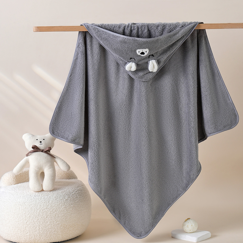 Dječji ručnik za kupanje s kapuljačom - koralni fleece, 150D, 120–140 g, brzo sušenje, uzorak: crtani likovi, slova, vezenje