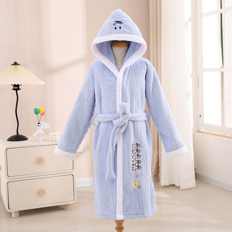 Halat de baie pentru copii din coral fleece, lung și gros, absorbant, cu imprimare desen animat; material: coral fleece; greutate: 400–500 g; fire: 32; proces: imprimare