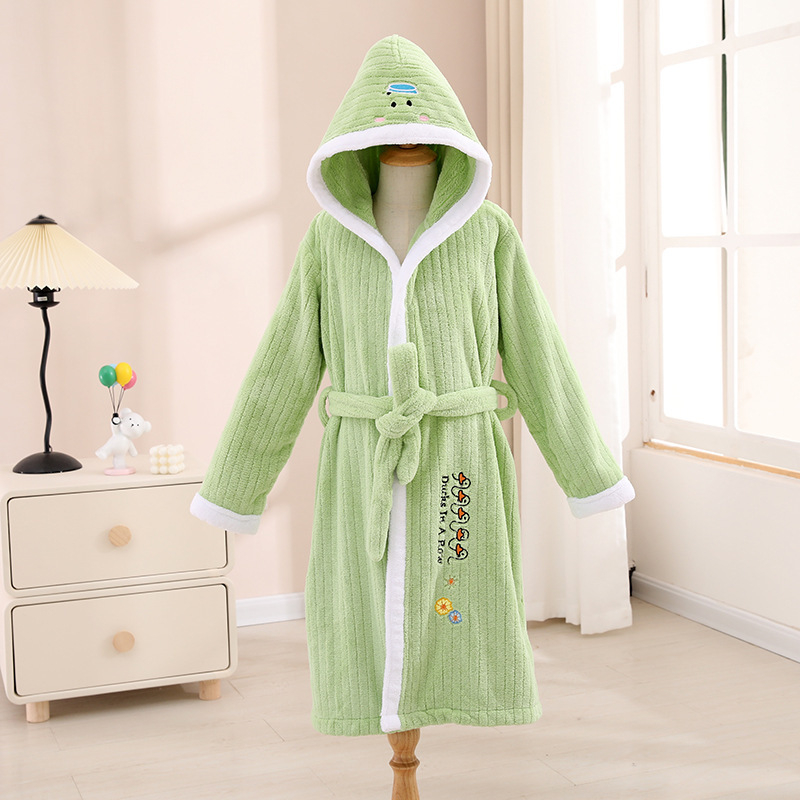 Halat de baie pentru copii din coral fleece, lung și gros, absorbant, cu imprimare desen animat; material: coral fleece; greutate: 400–500 g; fire: 32; proces: imprimare