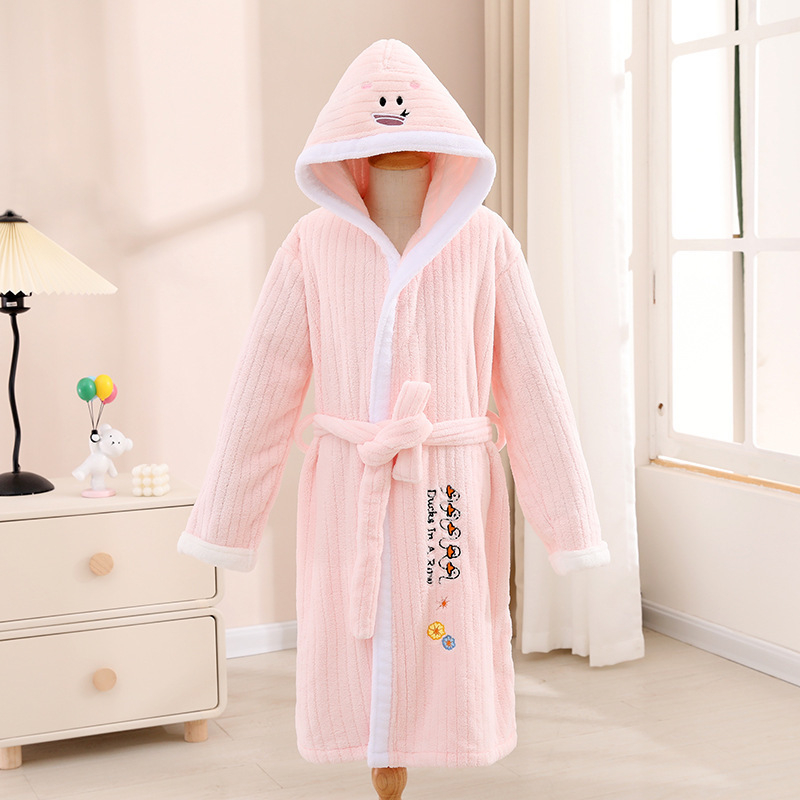 Halat de baie pentru copii din coral fleece, lung și gros, absorbant, cu imprimare desen animat; material: coral fleece; greutate: 400–500 g; fire: 32; proces: imprimare