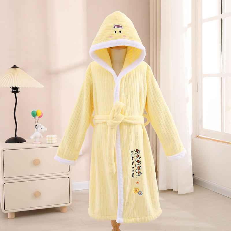 Halat de baie pentru copii din coral fleece, lung și gros, absorbant, cu imprimare desen animat; material: coral fleece; greutate: 400–500 g; fire: 32; proces: imprimare