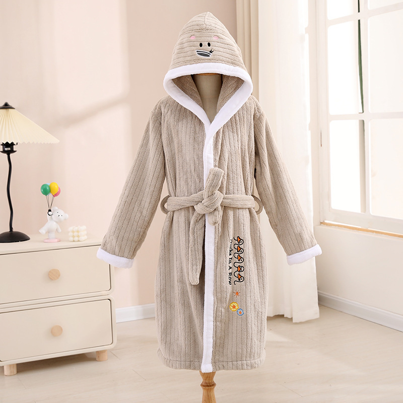 Halat de baie pentru copii din coral fleece, lung și gros, absorbant, cu imprimare desen animat; material: coral fleece; greutate: 400–500 g; fire: 32; proces: imprimare