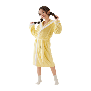 Halat de baie pentru copii cu glugă, din coral fleece, 100% poliester, pentru toamnă.