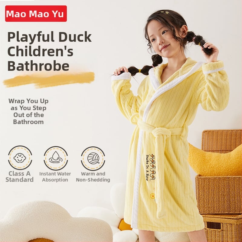 Halat de baie pentru copii cu glugă, din coral fleece, 100% poliester, pentru toamnă.