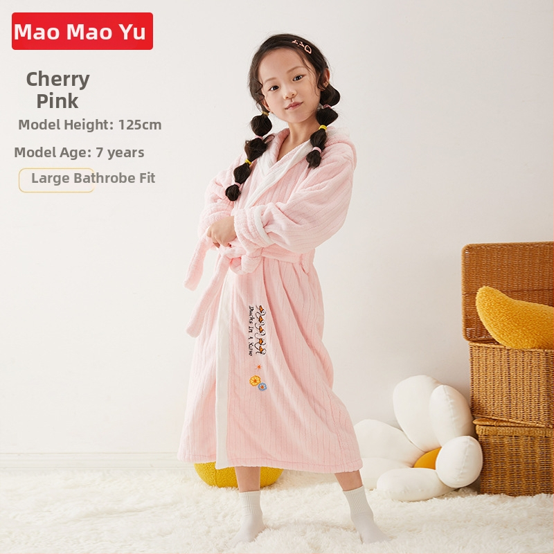 Halat de baie pentru copii cu glugă, din coral fleece, 100% poliester, pentru toamnă.