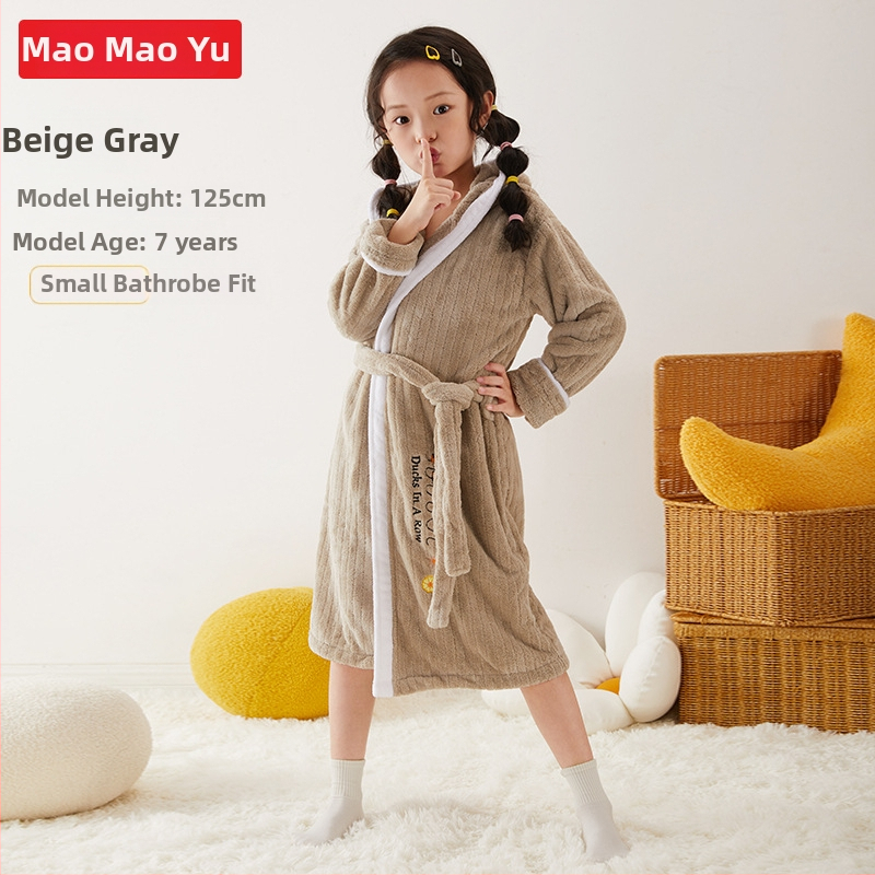 Halat de baie pentru copii cu glugă, din coral fleece, 100% poliester, pentru toamnă.