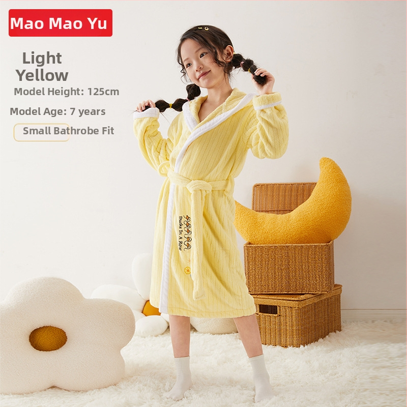 Halat de baie pentru copii cu glugă, din coral fleece, 100% poliester, pentru toamnă.