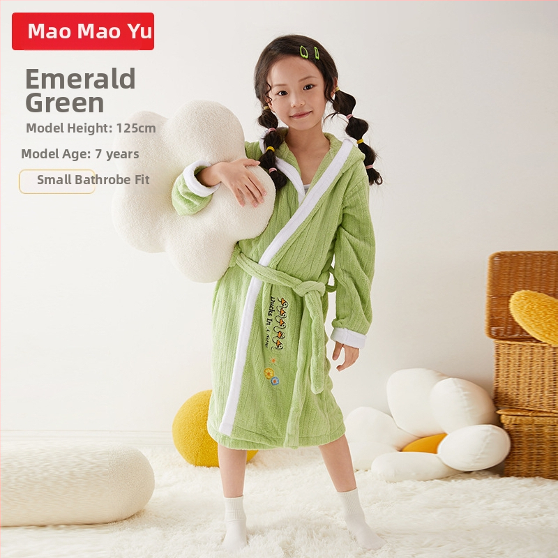 Halat de baie pentru copii cu glugă, din coral fleece, 100% poliester, pentru toamnă.