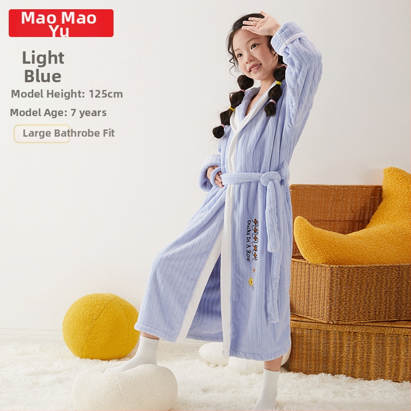 Halat de baie pentru copii cu glugă, din coral fleece, 100% poliester, pentru toamnă.