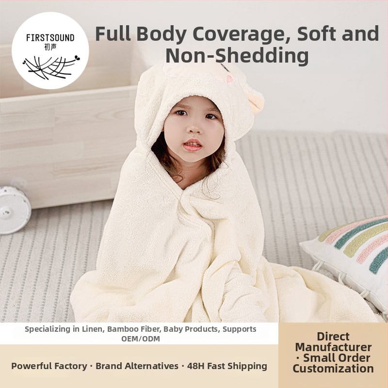 Παιδική πετσέτα μπάνιου με κουκούλα - κοραλλί φλίς, απορροφητική και γρήγορα στεγνώνει, 300–400 g, 40s νήματα, κέντημα και κομμένο βελούδο