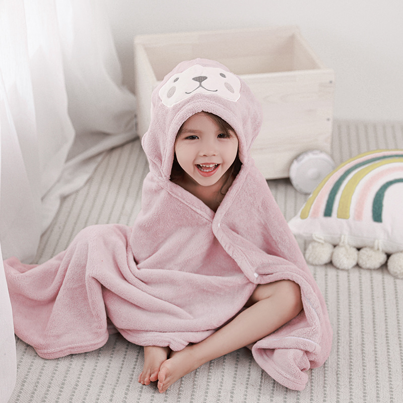 Παιδική πετσέτα μπάνιου με κουκούλα - κοραλλί φλίς, απορροφητική και γρήγορα στεγνώνει, 300–400 g, 40s νήματα, κέντημα και κομμένο βελούδο