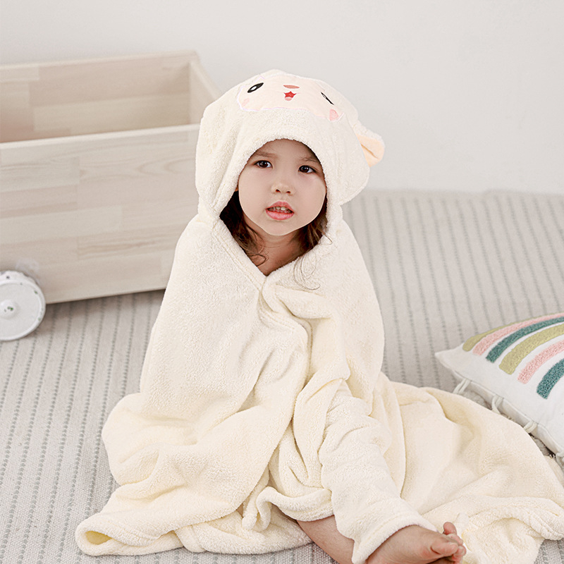 Παιδική πετσέτα μπάνιου με κουκούλα - κοραλλί φλίς, απορροφητική και γρήγορα στεγνώνει, 300–400 g, 40s νήματα, κέντημα και κομμένο βελούδο