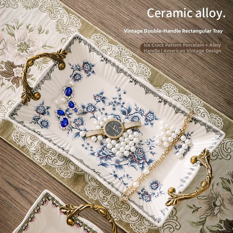 Порцеланова чиния за плодове с двойни дръжки, лек луксозен ретро стил, тегло 1.6 кг