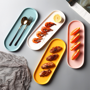 Porcelanski nordijski stil – ovalna posuda i pravokutni tanjur za sushi, grickalice i kolače; mikrovalna sigurnost; površina pod glazurom.