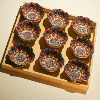 Порцеланова плодова чиния — Богемски стил, Луксозен ретро дизайн, Принт