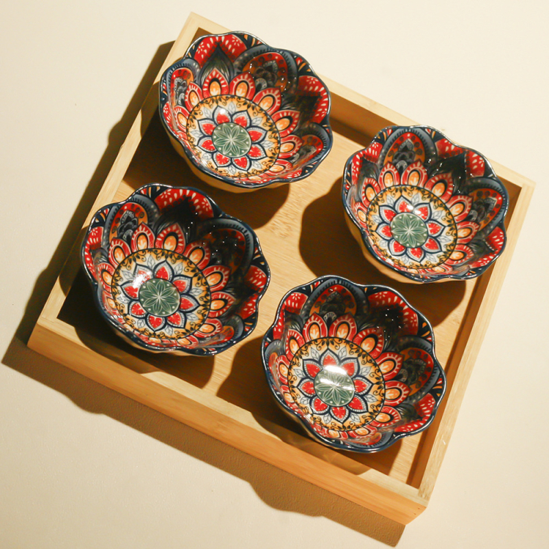 Порцеланова плодова чиния — Богемски стил, Луксозен ретро дизайн, Принт