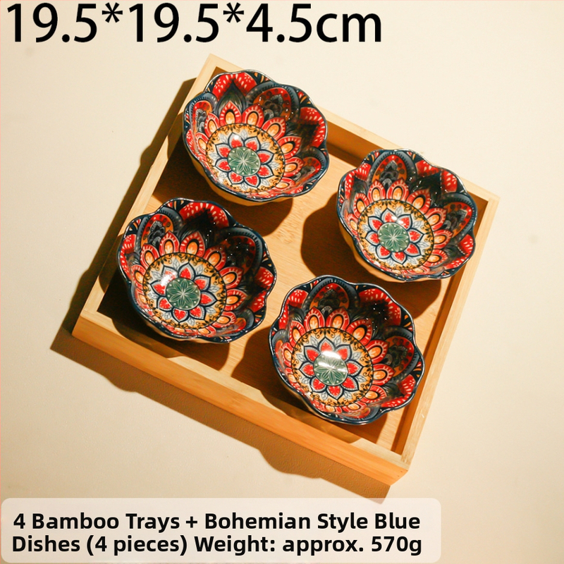 Порцеланова плодова чиния — Богемски стил, Луксозен ретро дизайн, Принт