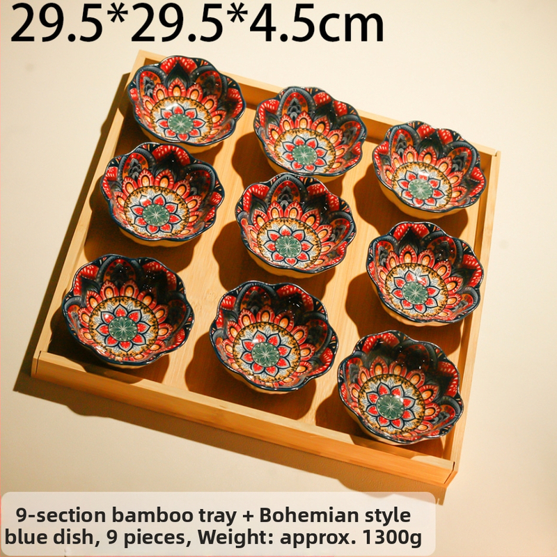 Порцеланова плодова чиния — Богемски стил, Луксозен ретро дизайн, Принт