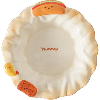 Керамична плоска чиния с подглазурен рисунък, нестандартна форма и мультяшен дизайн