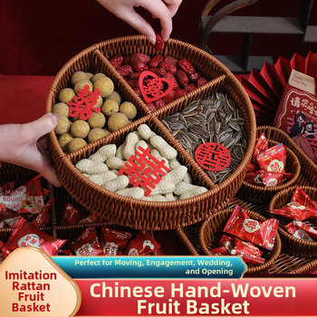Hi rabbit ръчно преплетена кошничка за плодове с четири секции, декорация за нов дом