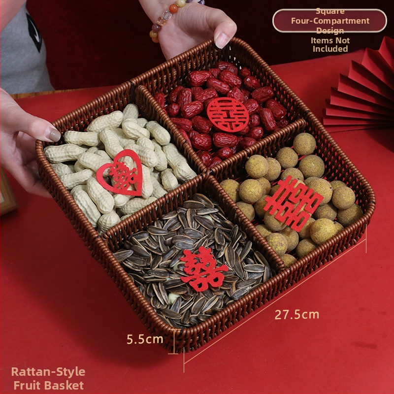 Hi rabbit ръчно преплетена кошничка за плодове с четири секции, декорация за нов дом