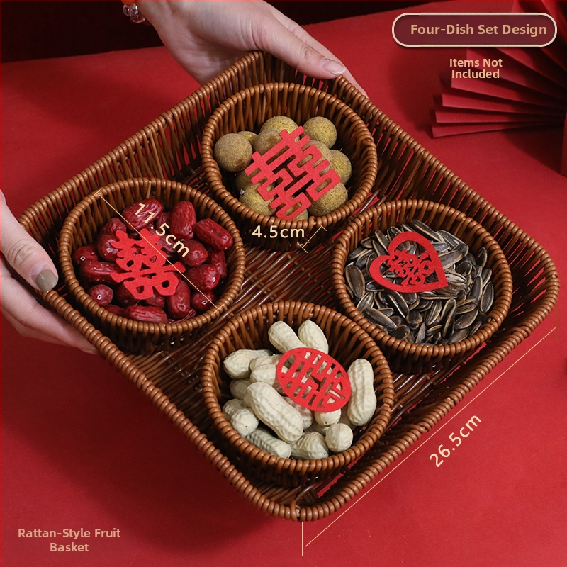 Hi rabbit ръчно преплетена кошничка за плодове с четири секции, декорация за нов дом