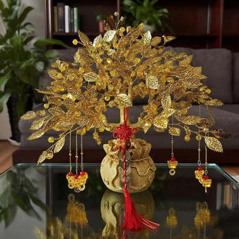 Дърво на късмета – декоративна фигура за хол, винен шкаф и ТВ шкаф; материал: смола и акрил с кристален завършек; стил: луксозно излъчване; подходящо за подарък за дома и тържества