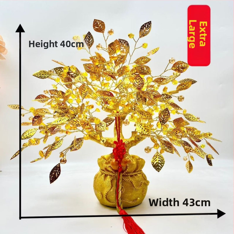 Дърво на късмета – декоративна фигура за хол, винен шкаф и ТВ шкаф; материал: смола и акрил с кристален завършек; стил: луксозно излъчване; подходящо за подарък за дома и тържества