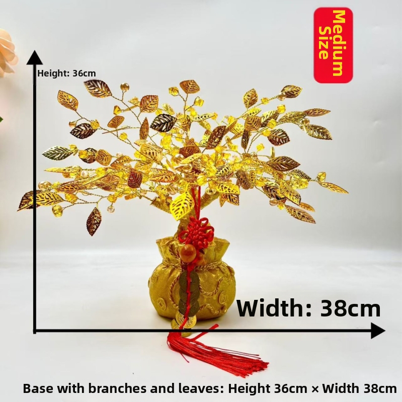 Дърво на късмета – декоративна фигура за хол, винен шкаф и ТВ шкаф; материал: смола и акрил с кристален завършек; стил: луксозно излъчване; подходящо за подарък за дома и тържества