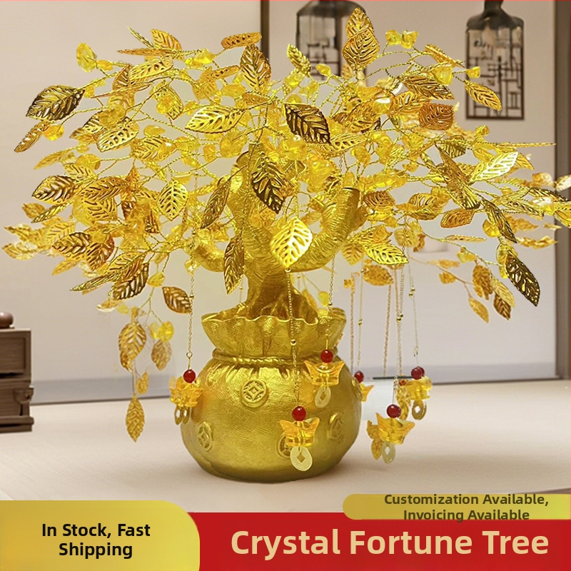 Дърво на късмета – декоративна фигура за хол, винен шкаф и ТВ шкаф; материал: смола и акрил с кристален завършек; стил: луксозно излъчване; подходящо за подарък за дома и тържества