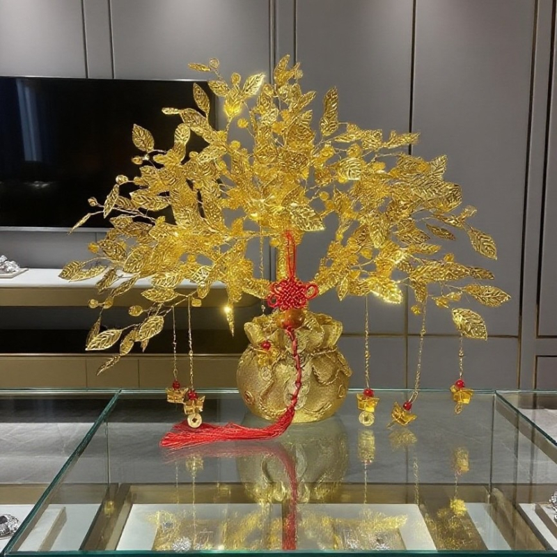 Дърво на късмета – декоративна фигура за хол, винен шкаф и ТВ шкаф; материал: смола и акрил с кристален завършек; стил: луксозно излъчване; подходящо за подарък за дома и тържества