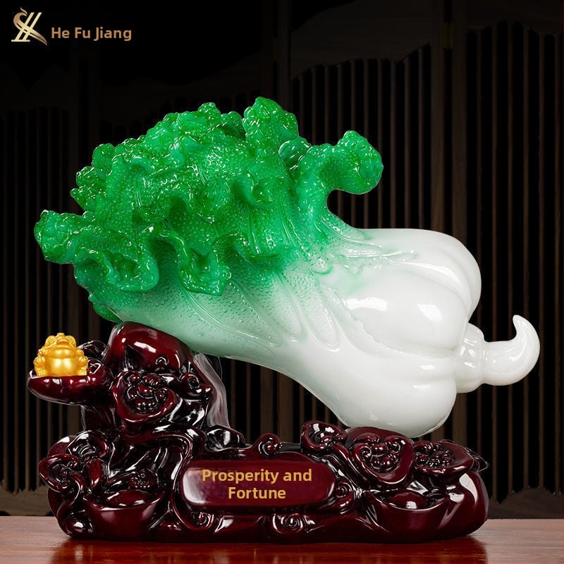 Декоративна фигура от смола във формата на зелка, китайски стил, марка Shangyaxuan, модел Cabbage Ornament, подходяща за хол и шкаф за телевизор