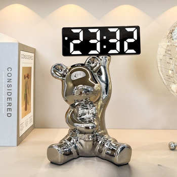 Keramička figura medvjeda - ukrasni sat, moderan minimalistički stil, elektroplating završna obrada, pogodan poklon.