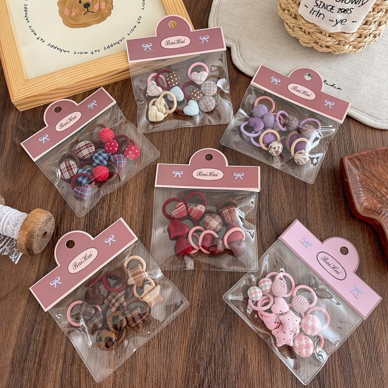 Нов мини ластик за коса за деца с каре и сърцевиден мотив, платен аксесоар за коса, комплект 10 броя