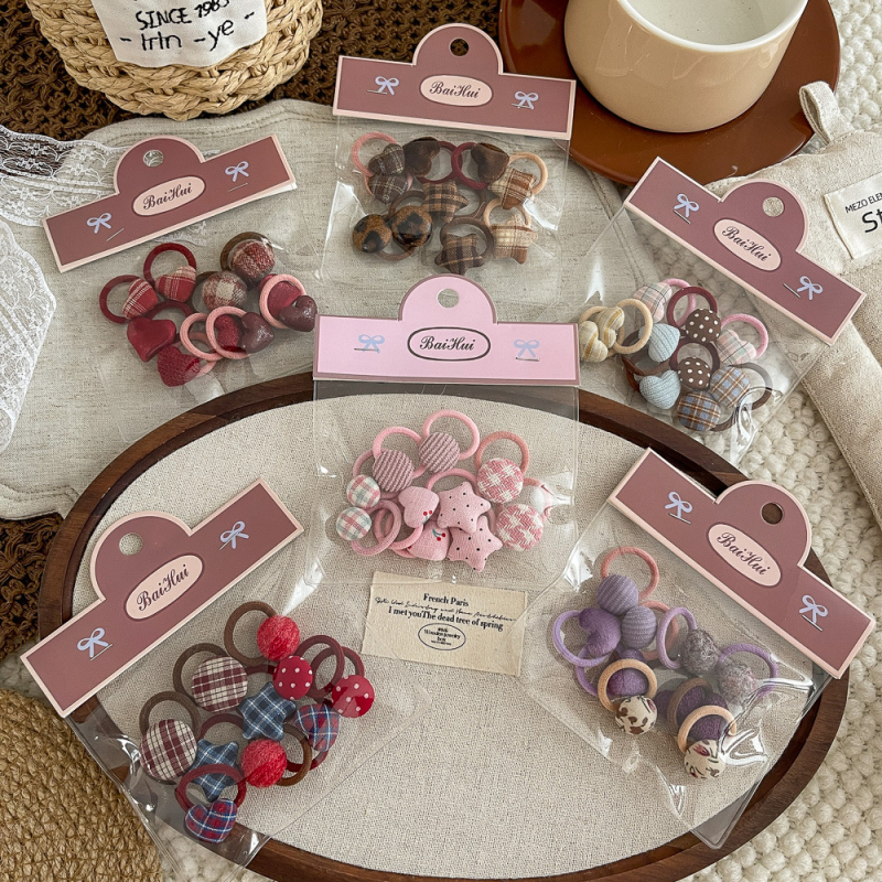 Нов мини ластик за коса за деца с каре и сърцевиден мотив, платен аксесоар за коса, комплект 10 броя