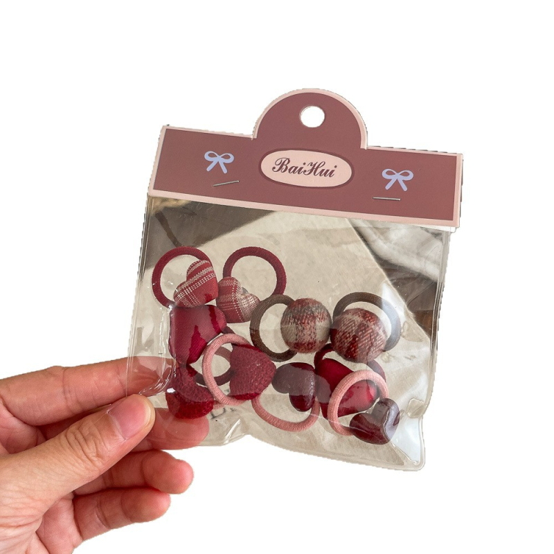 Нов мини ластик за коса за деца с каре и сърцевиден мотив, платен аксесоар за коса, комплект 10 броя